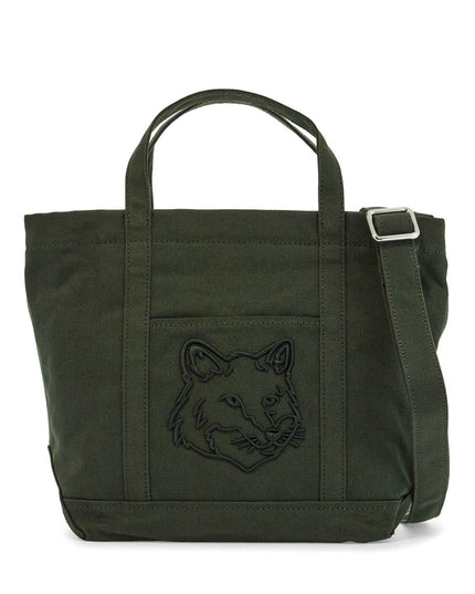 Maison Kitsune small tote bag in ranger green cotton with embroidered fox logo