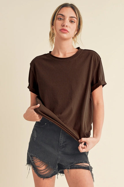 Mali Baby Tee Short Sleeve Top Brown-TOP-AEMI + CO-S-Urbanheer