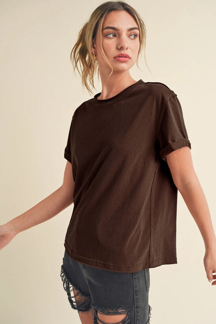 Mali Baby Tee Short Sleeve Top Brown-TOP-AEMI + CO-Urbanheer