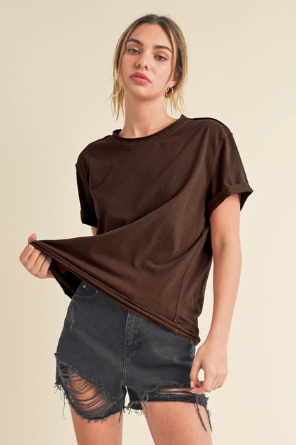 Mali Baby Tee Short Sleeve Top Brown-TOP-AEMI + CO-Urbanheer