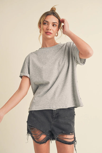 Mali Baby Tee Short Sleeve Top Heather Gray-TOP-AEMI + CO-S-Urbanheer