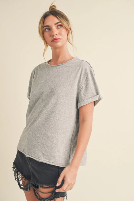 Mali Baby Tee Short Sleeve Top Heather Gray-TOP-AEMI + CO-Urbanheer