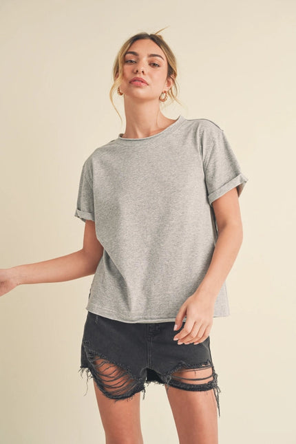 Mali Baby Tee Short Sleeve Top Heather Gray-TOP-AEMI + CO-Urbanheer