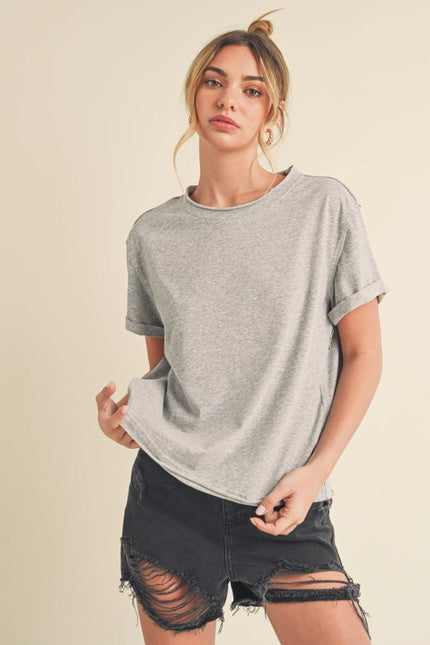 Mali Baby Tee Short Sleeve Top Heather Gray-TOP-AEMI + CO-Urbanheer