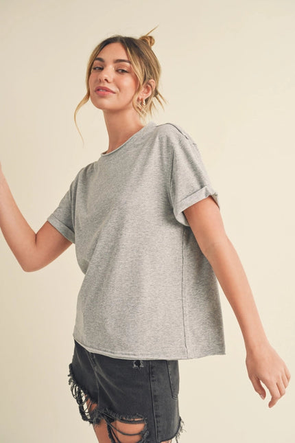 Mali Baby Tee Short Sleeve Top Heather Gray-TOP-AEMI + CO-Urbanheer