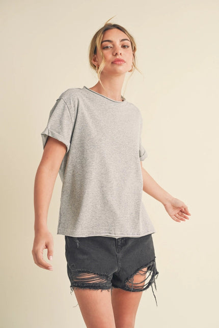 Mali Baby Tee Short Sleeve Top Heather Gray-TOP-AEMI + CO-Urbanheer