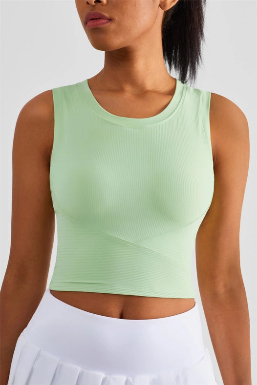 Malibu Ribbed Molded Cup Tank Top  Pistachio