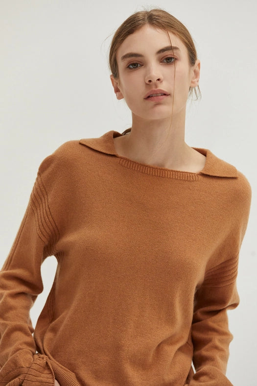 Maline Cashmere Softened Collared Sweater Top