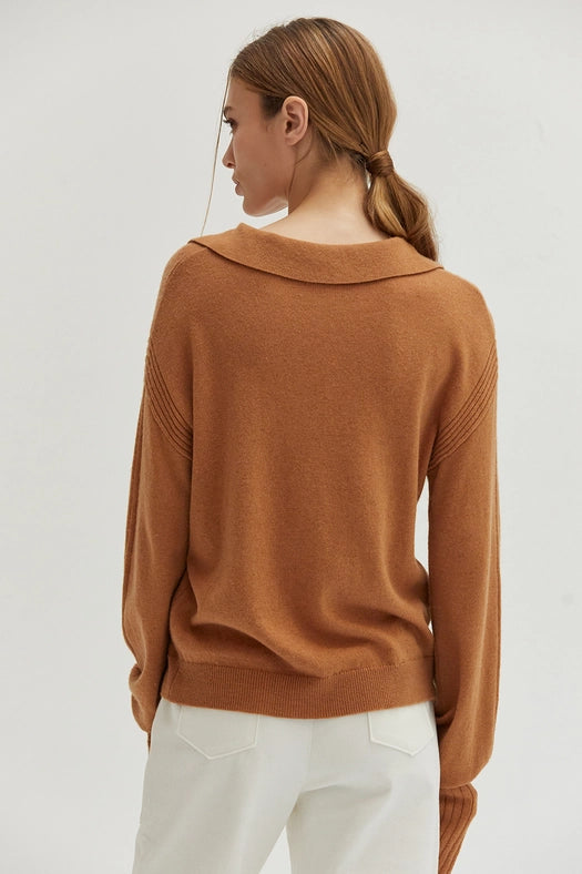 Maline Cashmere Softened Collared Sweater Top