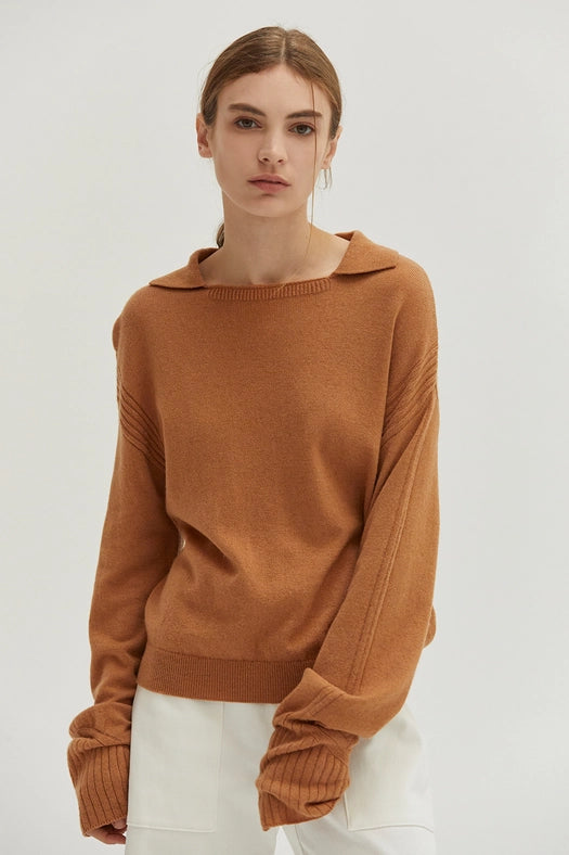 Maline Cashmere Softened Collared Sweater Top