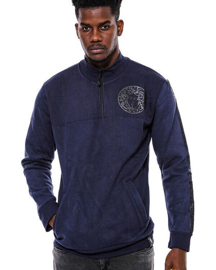 Mandarin Collar Slim Fit Navy Blue Sweatshirt