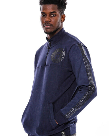 Mandarin Collar Slim Fit Navy Blue Sweatshirt