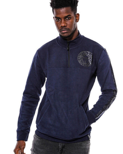 Mandarin Collar Slim Fit Navy Blue Sweatshirt