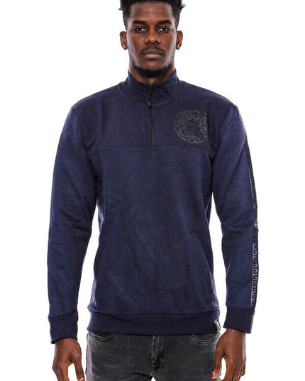 Mandarin Collar Slim Fit Navy Blue Sweatshirt