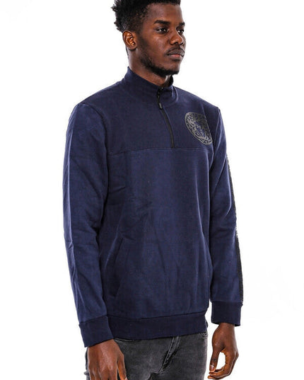 Mandarin Collar Slim Fit Navy Blue Sweatshirt