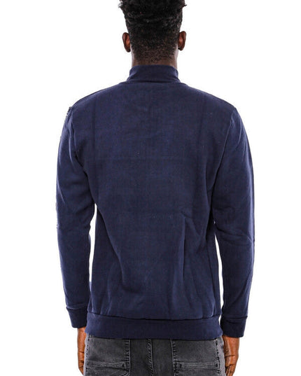 Mandarin Collar Slim Fit Navy Blue Sweatshirt