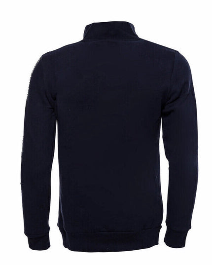 Mandarin Collar Slim Fit Navy Blue Sweatshirt