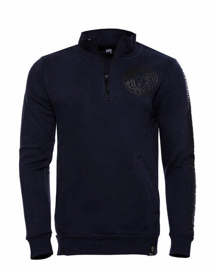 Mandarin Collar Slim Fit Navy Blue Sweatshirt