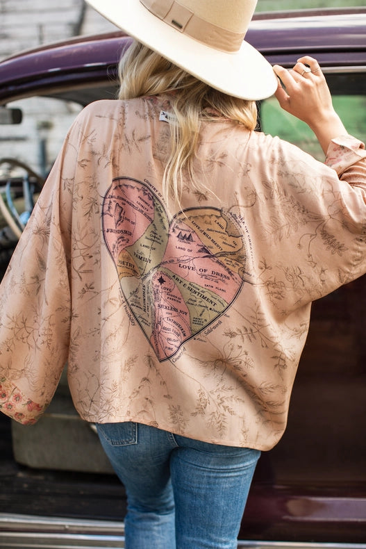 Map of My Heart Cropped Bamboo Kimono Cardigan