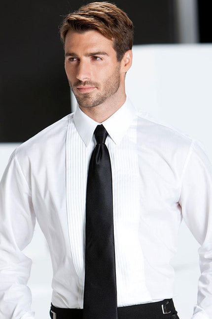 "Marco" White Pleated Laydown Tuxedo Shirt-0