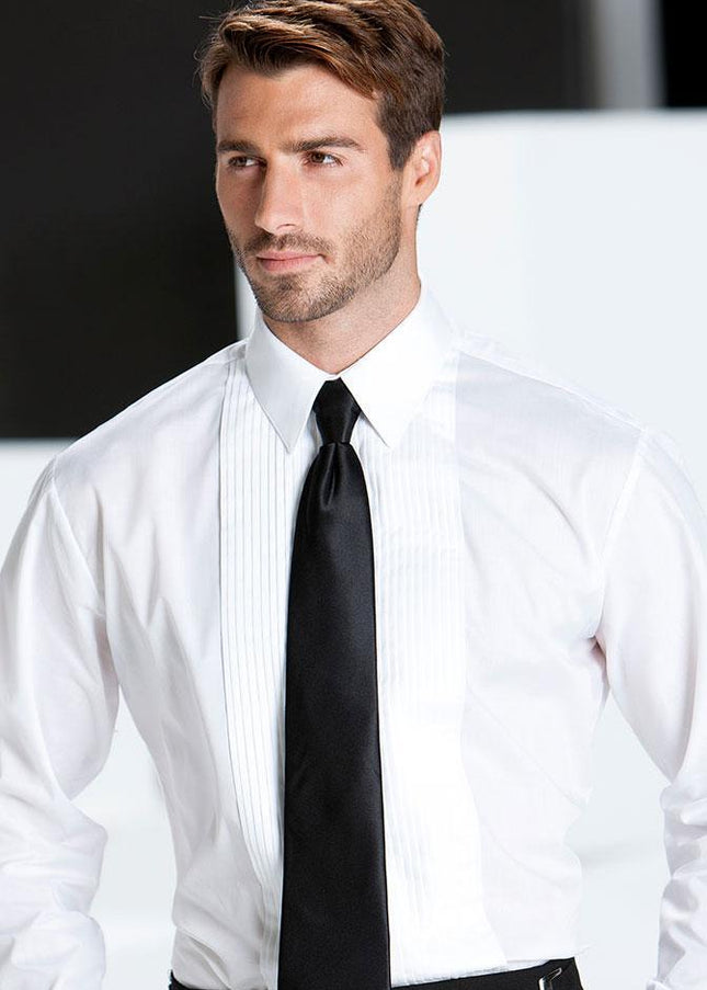 "Marco" White Pleated Laydown Tuxedo Shirt-0