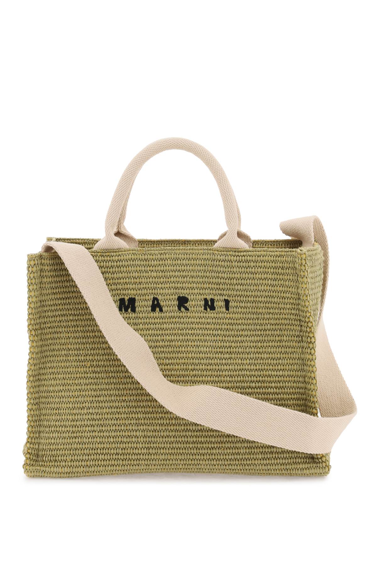 Marni raffia-effect canvas small tote bag-men > bags > tote bags-Marni-os-Green-Urbanheer