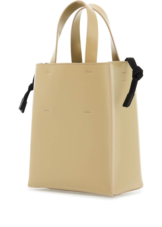 Marni beige leather shopping bag with short handles and shoulder strap