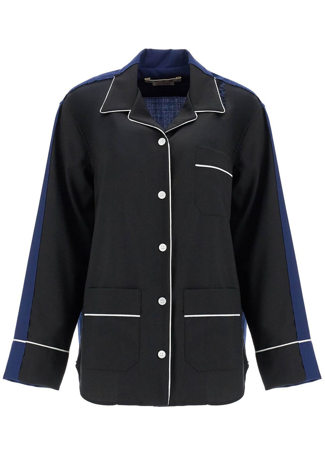 Marni black wool shirt with white stitching