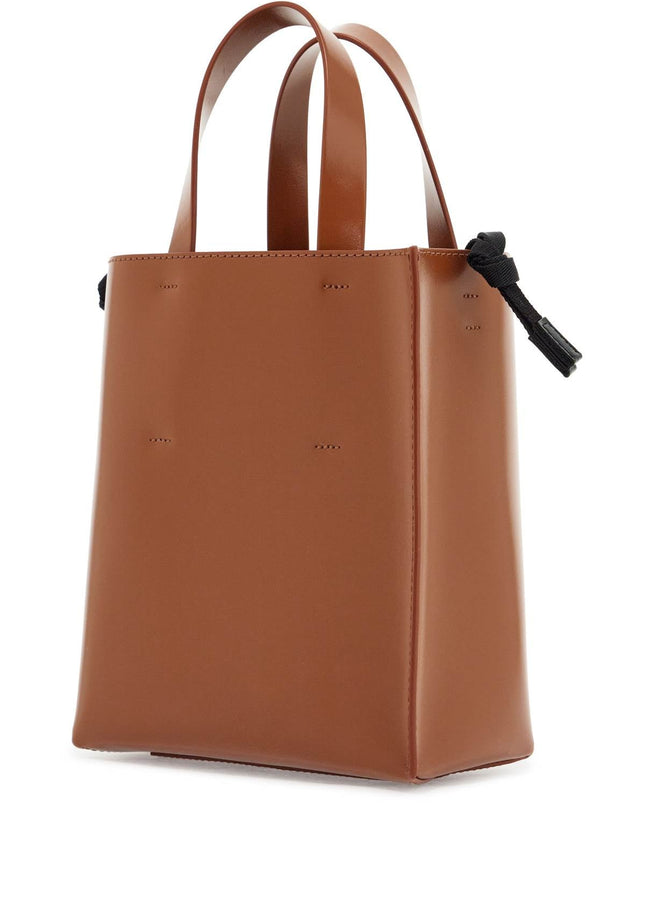 Marni brown calf leather shopping bag with minimalist design and shoulder strap