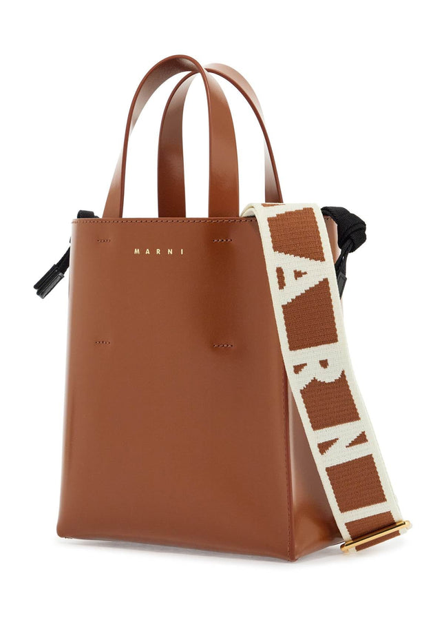 Marni brown calf leather shopping bag with minimalist design and shoulder strap