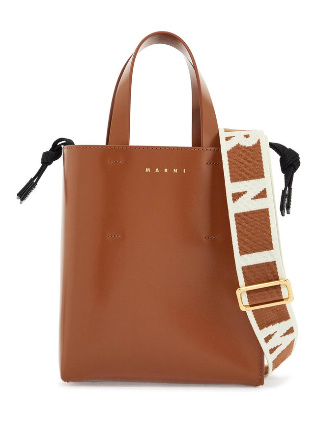 Marni brown calf leather shopping bag with minimalist design and shoulder strap