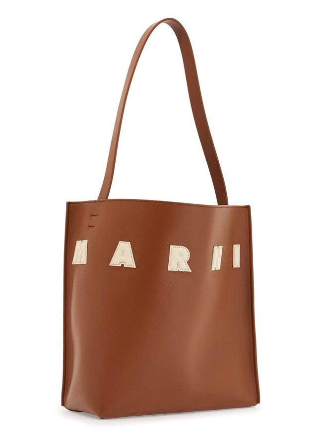 Marni brown structured calfskin shopping bag with ivory details