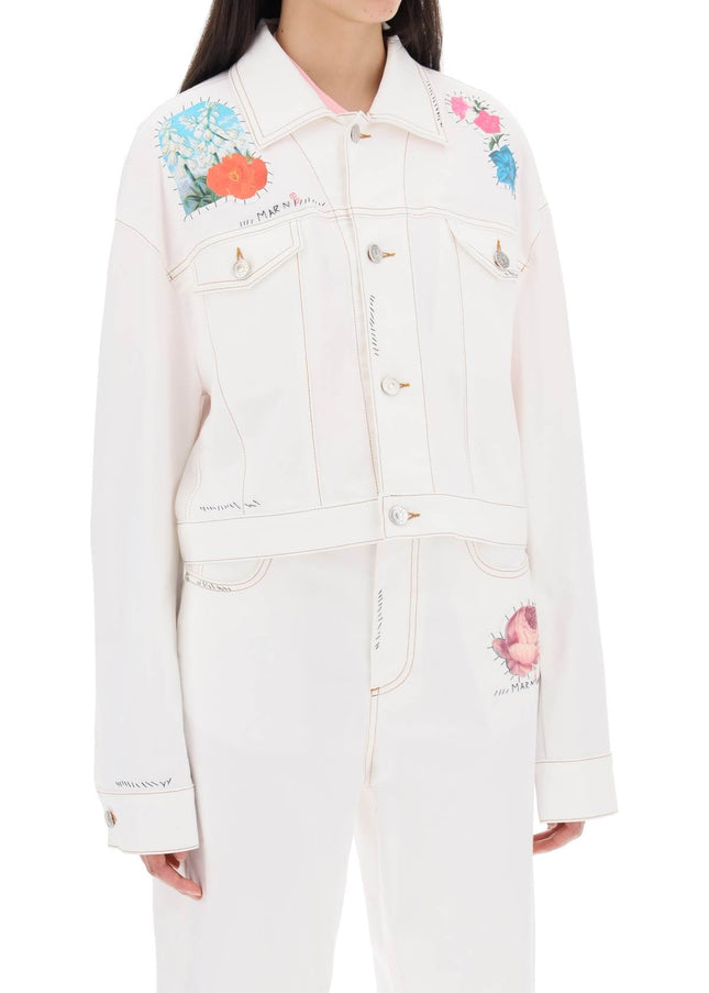 Marni "cropped denim jacket with flower patches and embroidery"