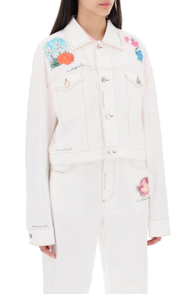 Marni "cropped denim jacket with flower patches and embroidery"