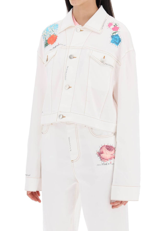 Marni "cropped denim jacket with flower patches and embroidery"