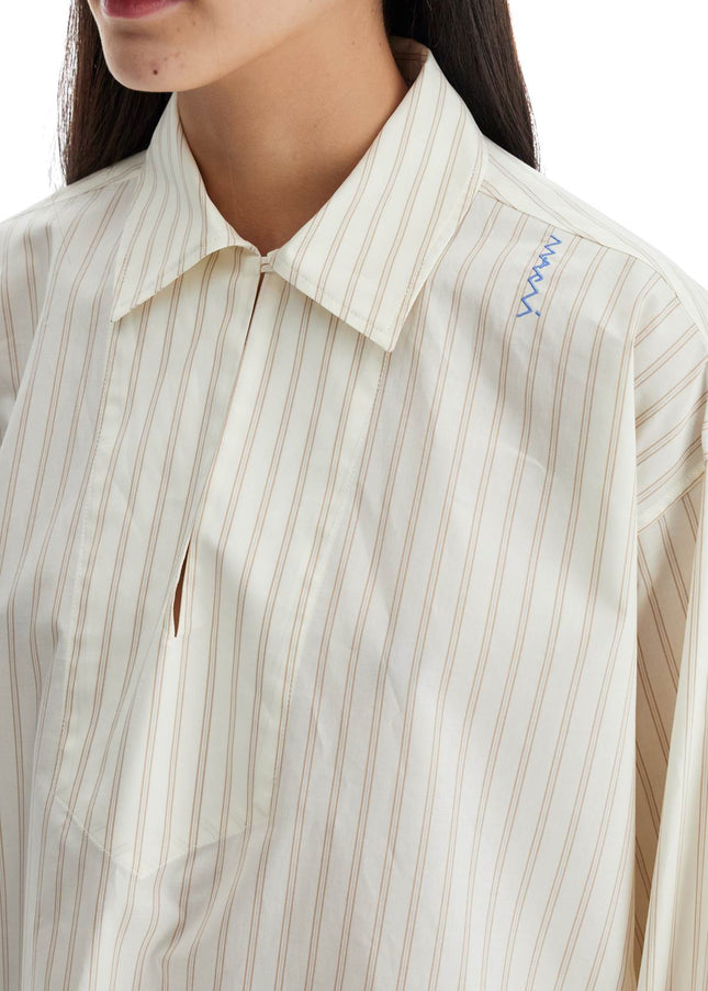 Marni ivory striped cotton top with embroidered logo