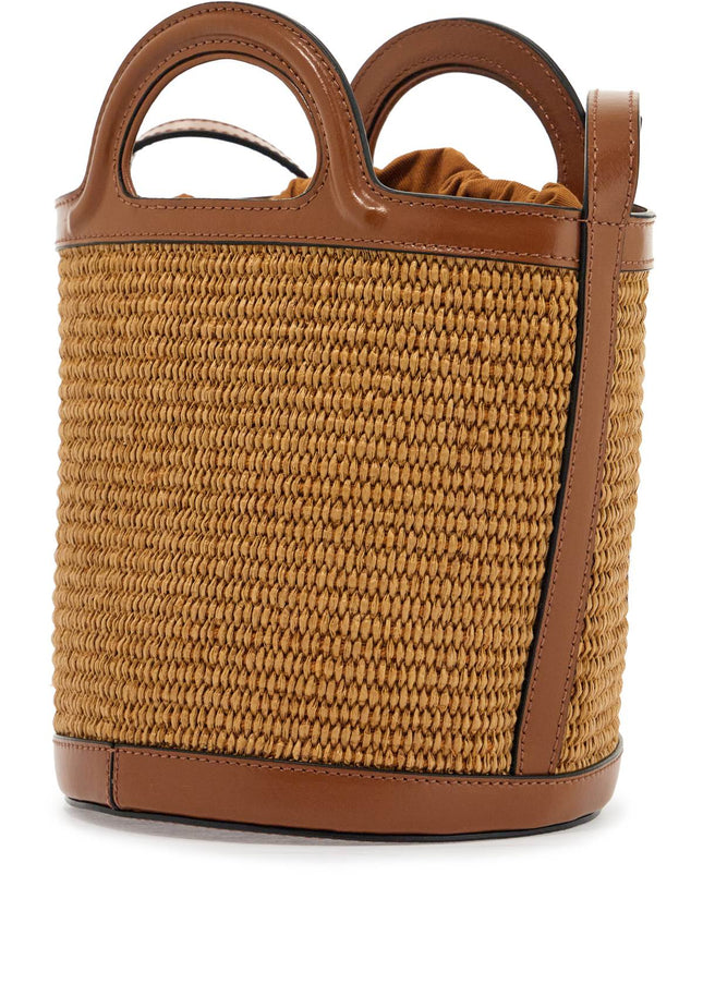 Marni light brown woven fabric and leather bag with circular handles