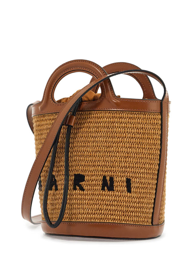 Marni light brown woven fabric and leather bag with circular handles