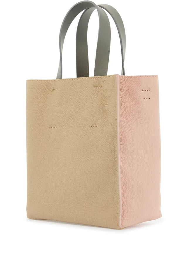 Marni pink and beige calfskin shopping bag with gray handles