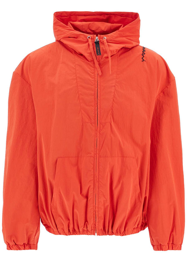 Marni red hooded jacket in polyester with embroidered logo