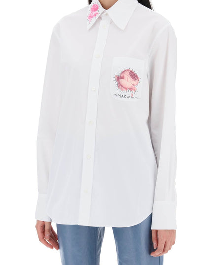 Marni "shirt with flower print patch and embroidered logo