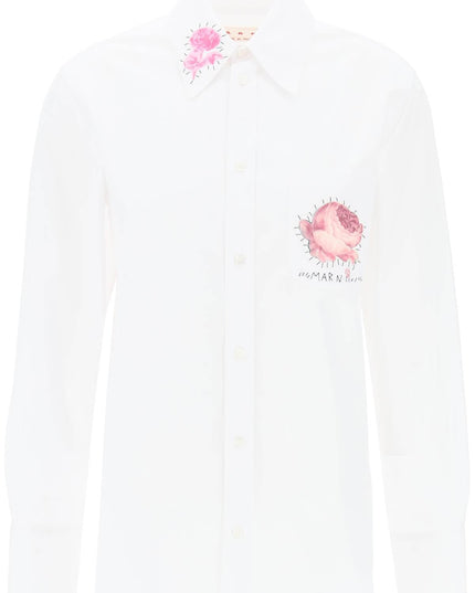 Marni "shirt with flower print patch and embroidered logo