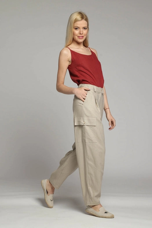 Marrakesh Linen Cargo Trousers in Sand