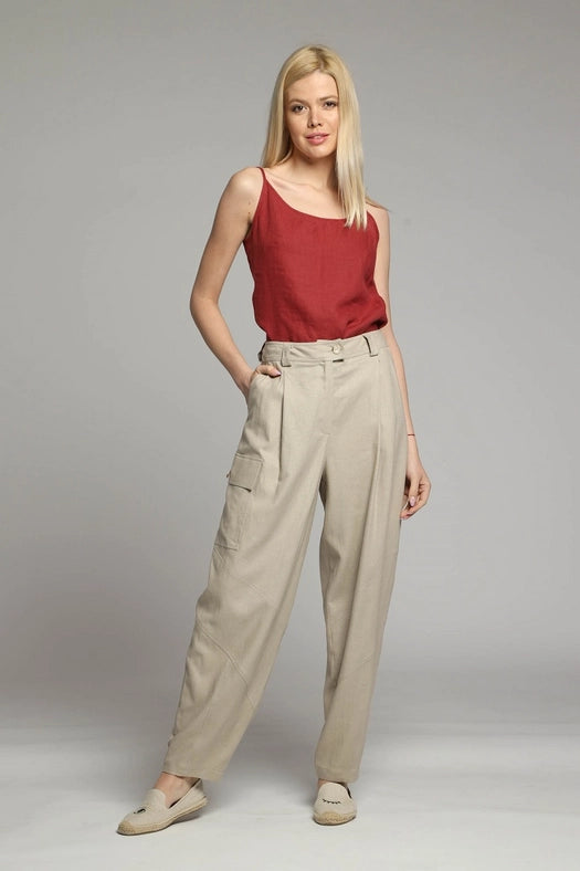 Marrakesh Linen Cargo Trousers in Sand