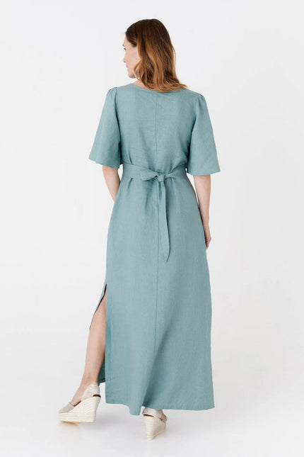 Maxi Linen Dress Agra in Teal Blue