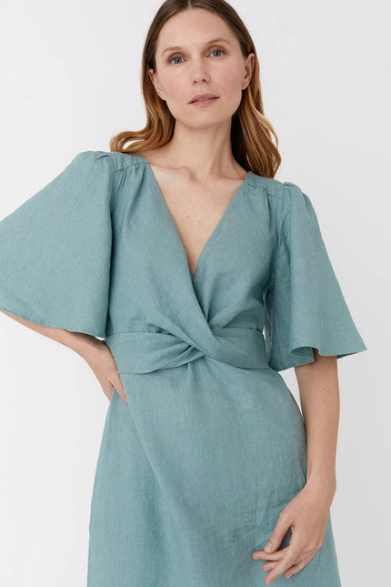 Maxi Linen Dress Agra in Teal Blue