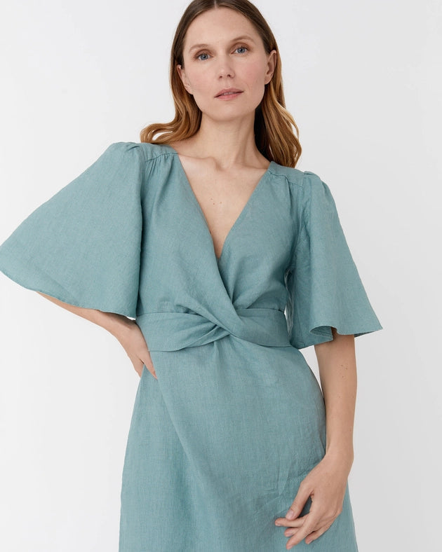 Maxi Linen Dress Agra in Teal Blue