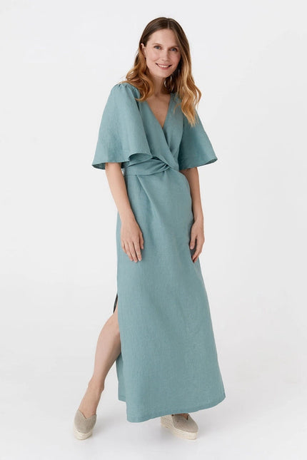 Maxi Linen Dress Agra in Teal Blue