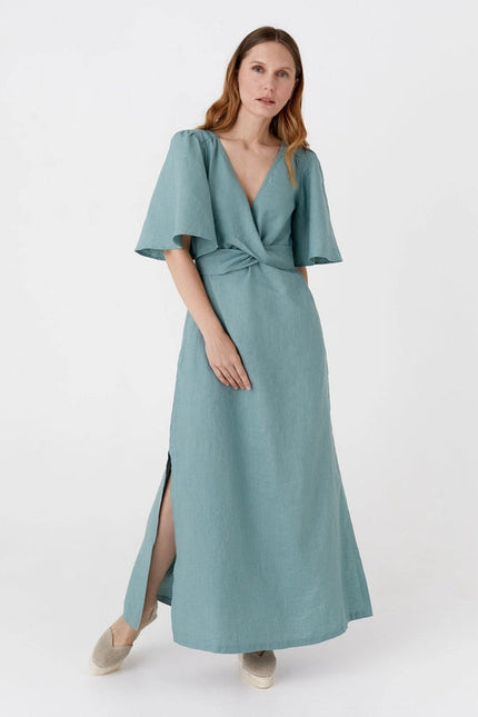 Maxi Linen Dress Agra in Teal Blue