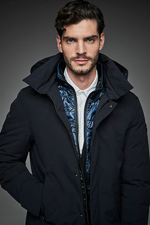 Men Long padded down jacket ARCHIE BLUE INK